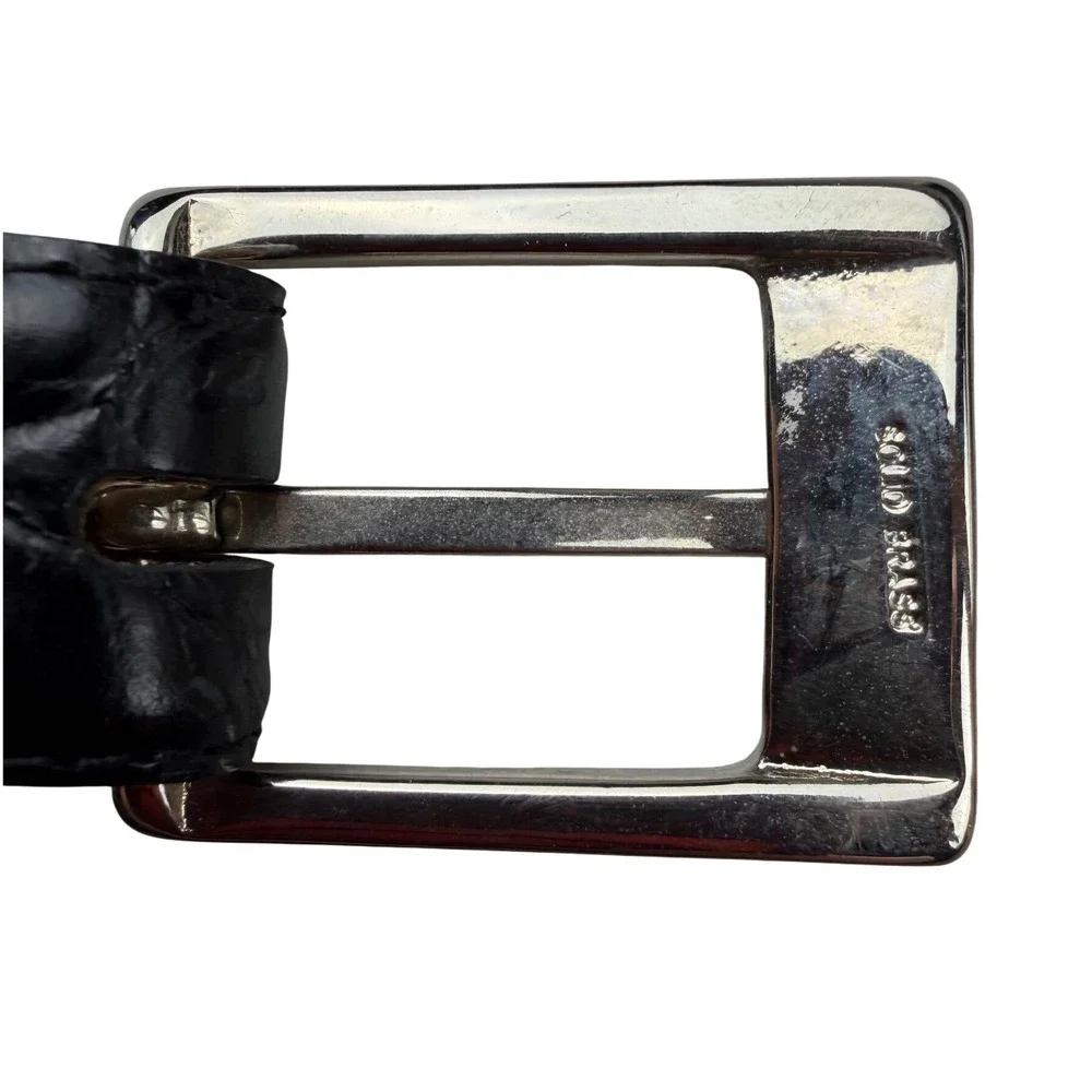 WCM New York‎ womens Black Crocodile Embossed Leather Belt Solid Brass Buckle